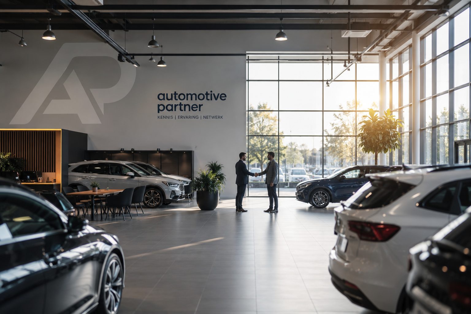 Handdruk tussen twee ondernemers in de Automotive Partner showroom